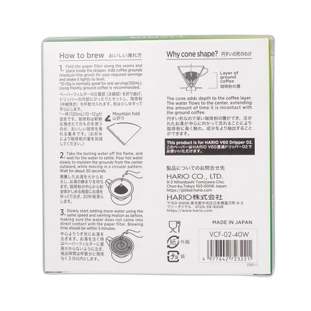 Hario V60 02 -suodatinpaperit 40 kpl laatikko
