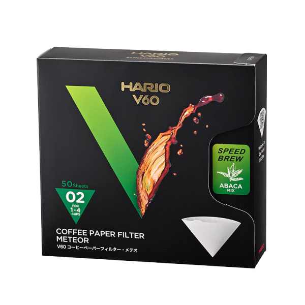 VCF-02-50-MT_web01 Hario V60 Meteor suodatinpaperit 02 (50 kpl) pakkauksessaan valkoisella taustalla